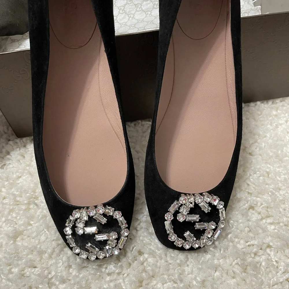 Gucci Loafers Black Velvet Sz 37 - Picture 6 of 9